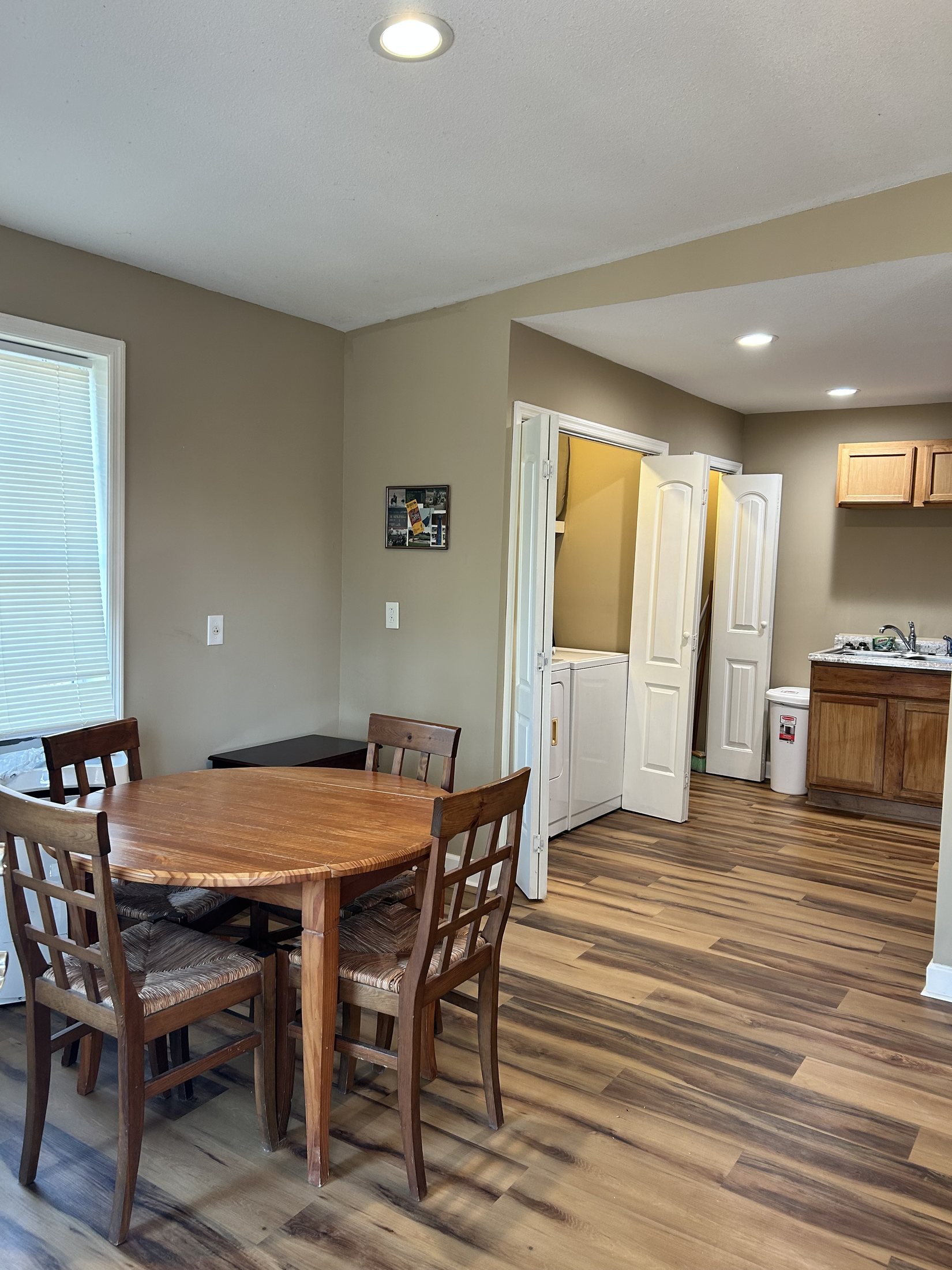 Dining and kitchen area in the Merry Go Round Farm apartment